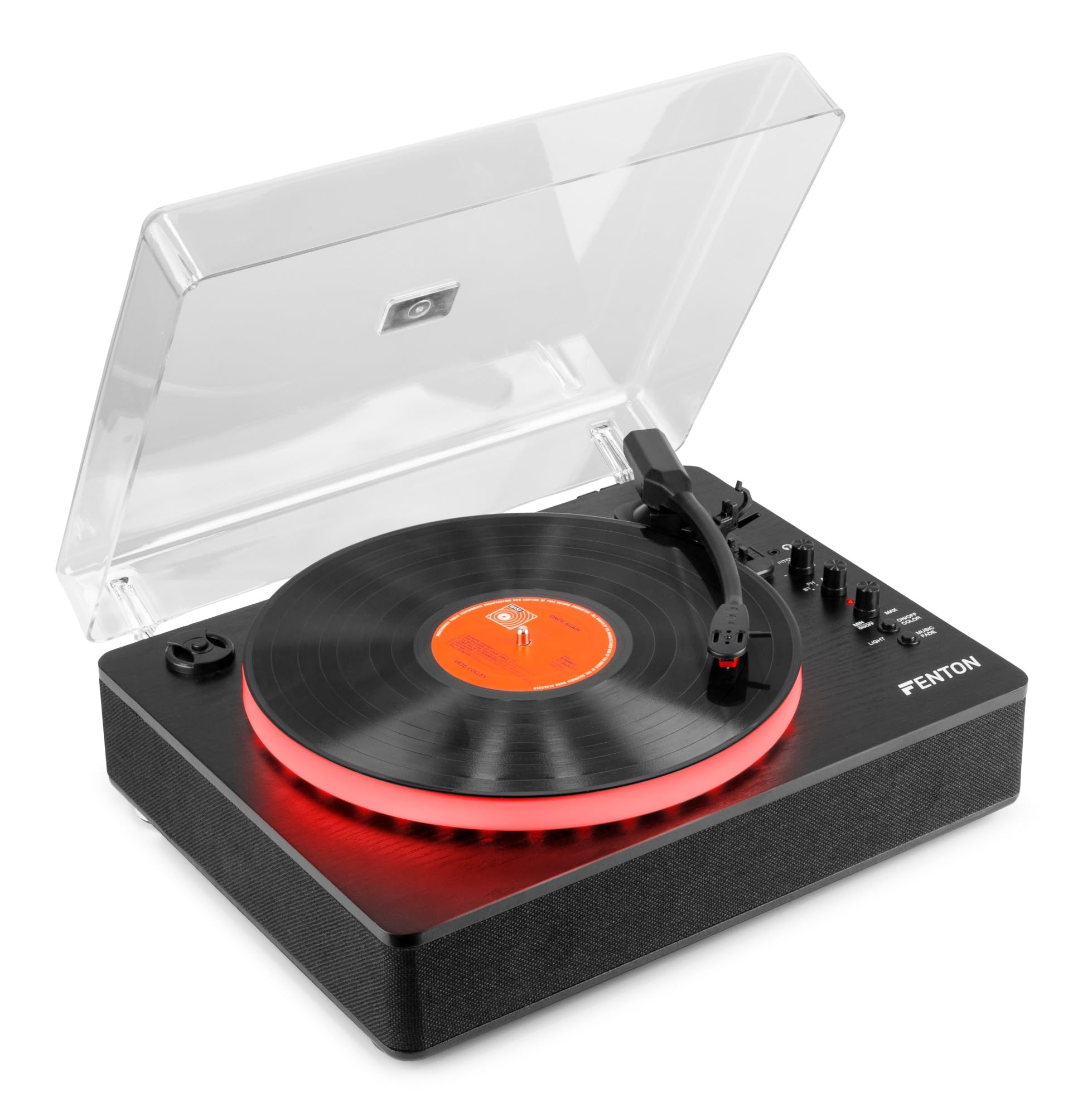 Fenton RP162LED - Platino Bluetooth con LED e altoparlanti, 33/45/78 giri, trasmettitore Bluetooth