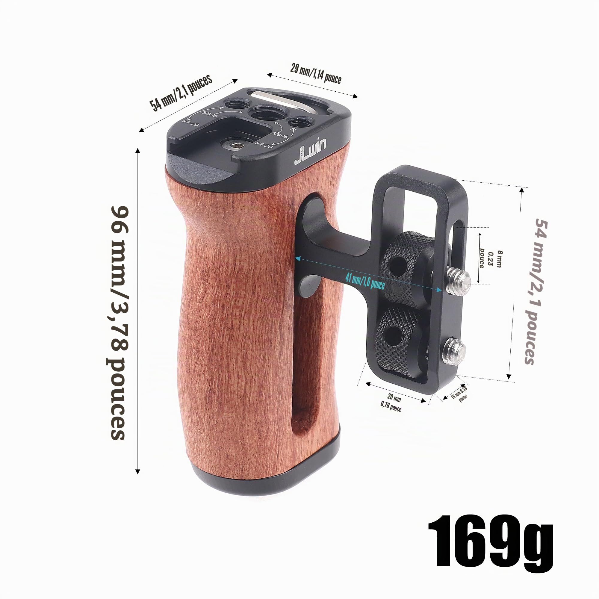 Hersmay Poignée latérale universelle en bois pour appareil photo avec support de griffe de 0,6 cm et 3/8" Trou de vis
