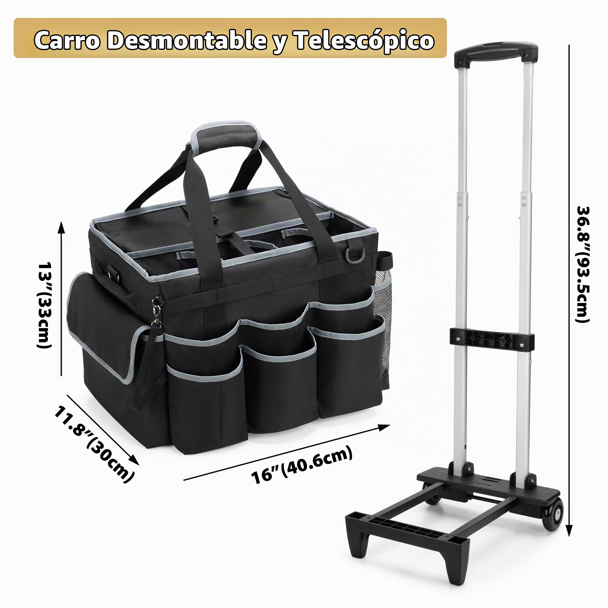 HODRANT Cesta Grande para Artículos de Limpieza (Solo la Bolsa) | Bolsa de Limpieza con Ruedas, Carrito Desmontable y Correa para El Hombro, Para Servicios de Limpieza y Lavado de Autos.