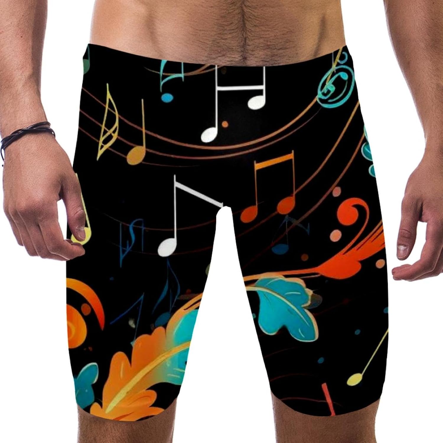 Colorful Music Notes Men's Swim Jammers for Training, Swim Shorts for Boy Dry Quick Youth Boys Jammer Swimwear