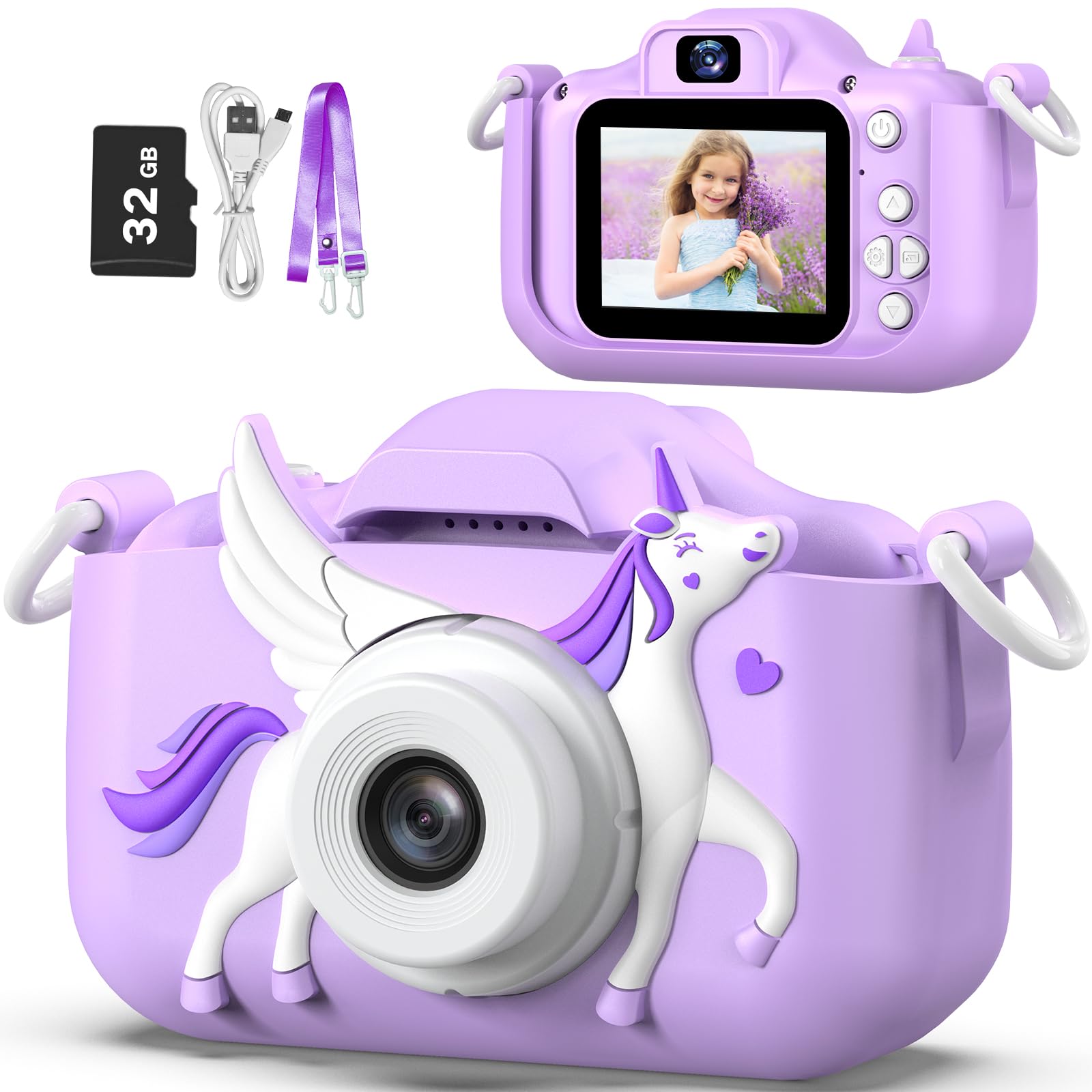 Goopow Kids Selfie Camera Toys for Girls Age 3-9, Digital Video Camera Toy with Protective Cover,Christmas Birthday Festival Gifts for 3-9 Year Old