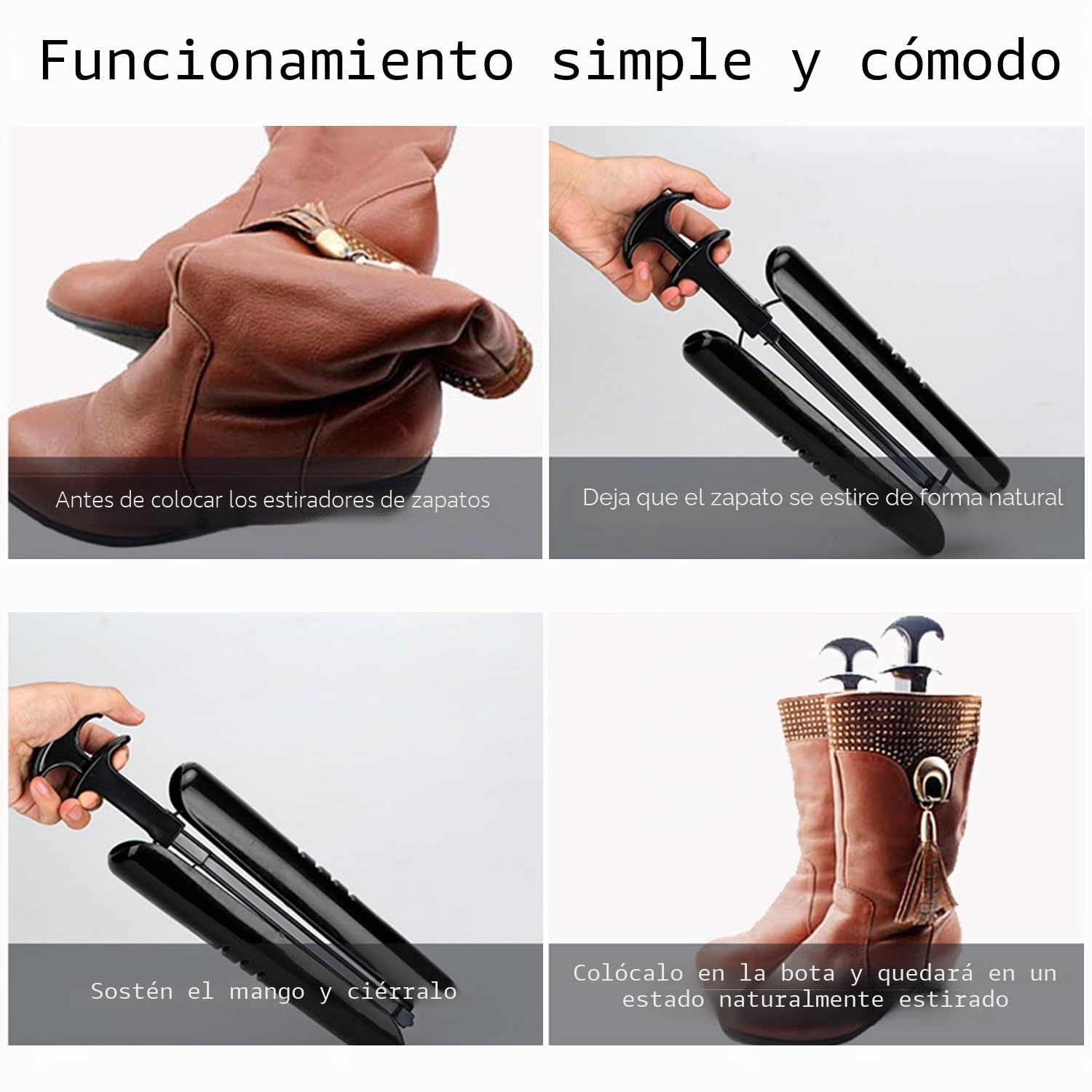 1 Par De Tensores De Botas Moldados Soportes De Resortes Hormas Ajustables Para Botas De Media Altura Nieve Y Piel Negro 29 Cm