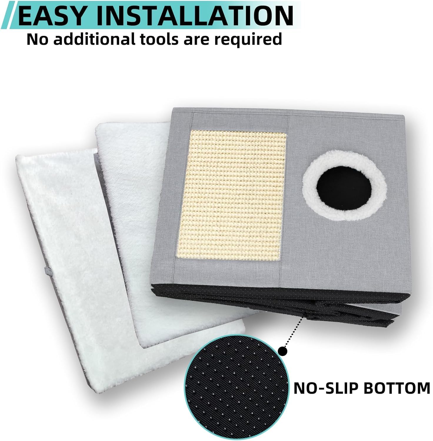 بيت للقطط في الأماكن المغلقة من الميكاكوز، سرير كبير للقطط مع كرة منفوشة ووسادة خدش، بيت قطط قابل للطي، مكعبات ومخبأ وسرير قطط مغطى