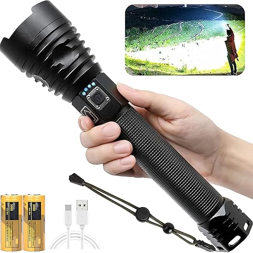 Xhp90.2 - Linterna de mano súper brillante recargable de 250000 lúmenes, 3 modos, impermeable, linterna táctica de luz, para campamento de emergencia