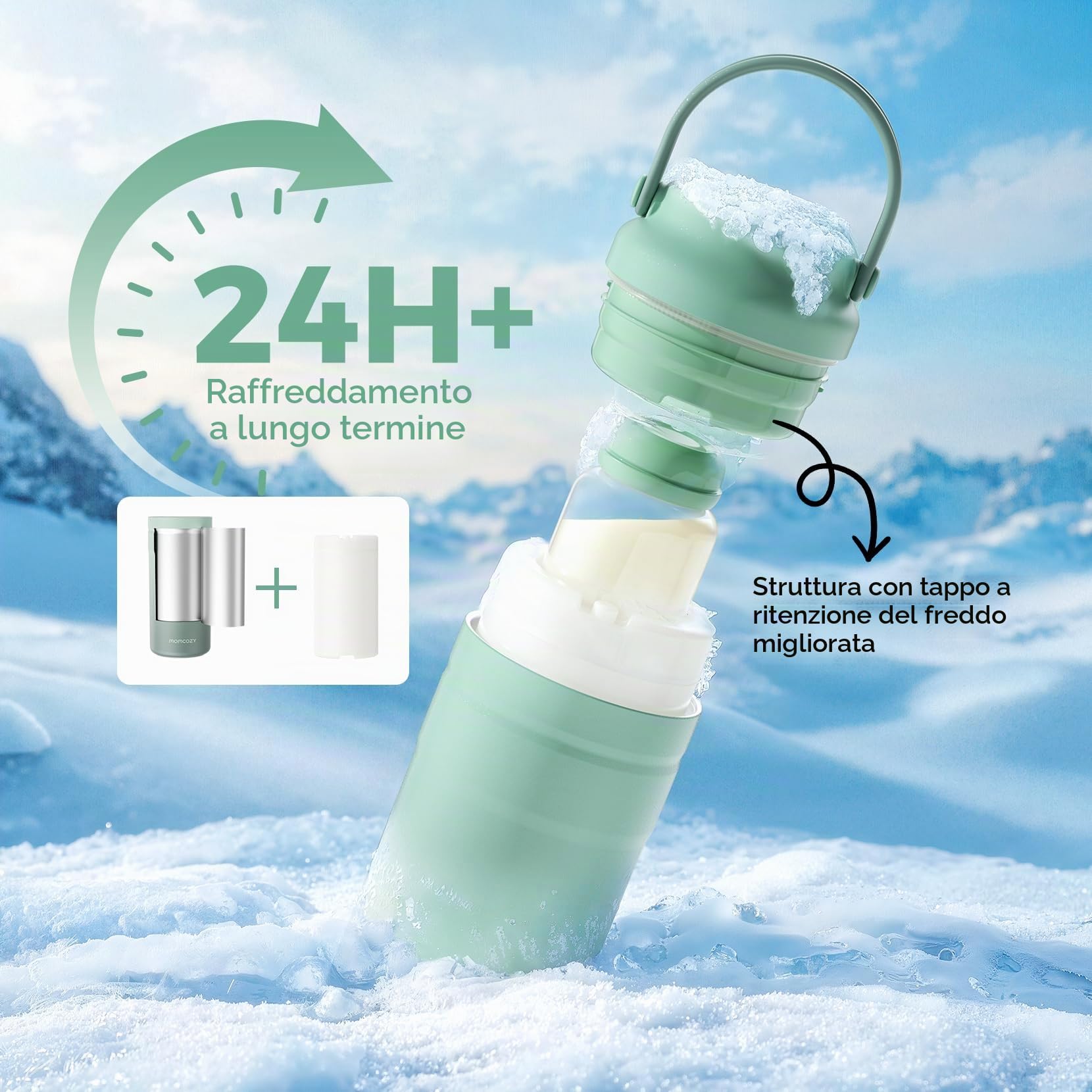 Momcozy Scaldabiberon Portatile, Riscaldamento Rapido e Lunga Durata della Batteria, Refrigeratore portatile per latte materno, Contenitore termico 24H senza ghiaccio per conservazione latte