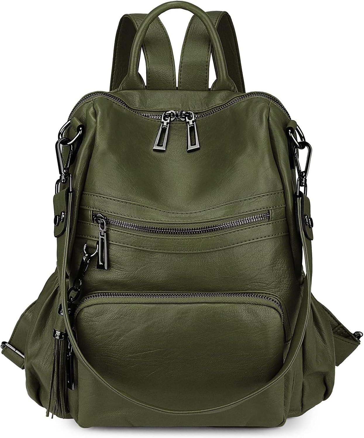 Uromee Backpack Purse for Women Vegan Leather Ladies Fashion Travel Tassel Shoulder Bag Convertible Green bag - Image 2