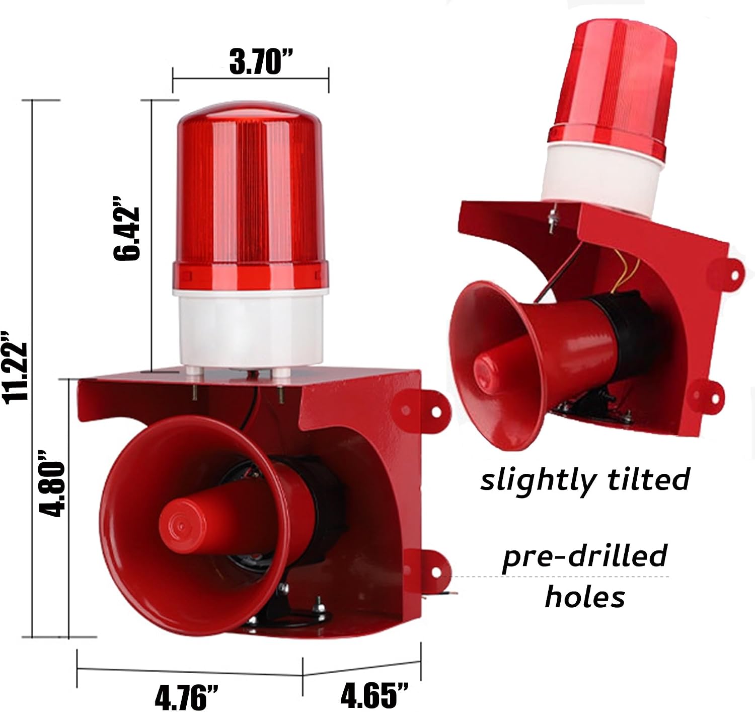 120dB Industrial Light Siren, 24 LED Loud Horn Alarm Siren Red Strobe Light, Waterproof for Indoor Outdoor Office Factory Construction Emergency Security Safety Tornado Fire Alarm, AC110V