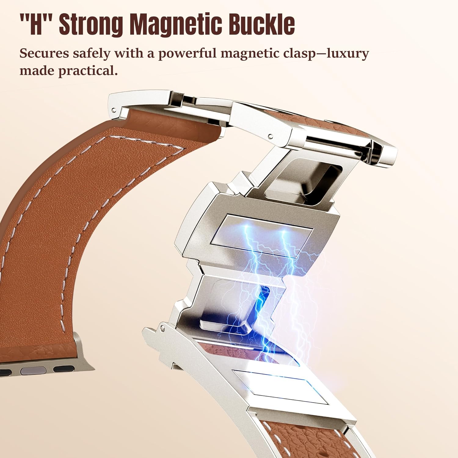 Charlam Leather Magnetic Watch Band, Compatible with Apple Watch Bands 40mm 38mm 41mm 42mm 44mm 45mm 46mm 49mm Women Men, Top Grain Leather Designer Strap for iWatch Series 11/10/9/8/7/6-1/Ultra 3/SE3 - Image 3