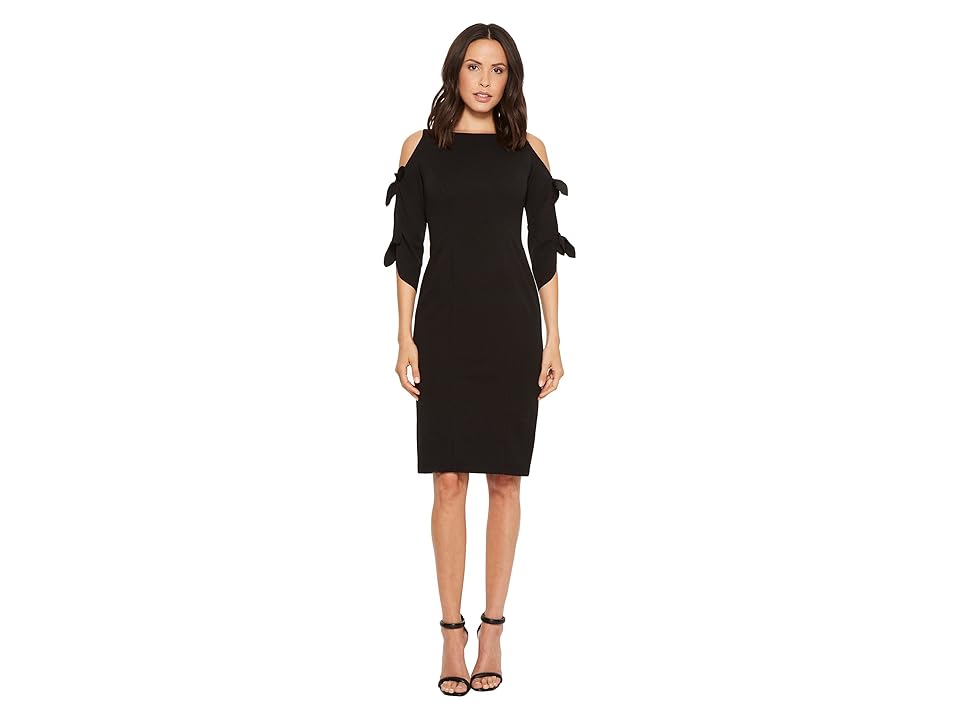 

Donna Morgan Crepe Midi Long Sleeve with Tie Detail (Black) Women's Dress