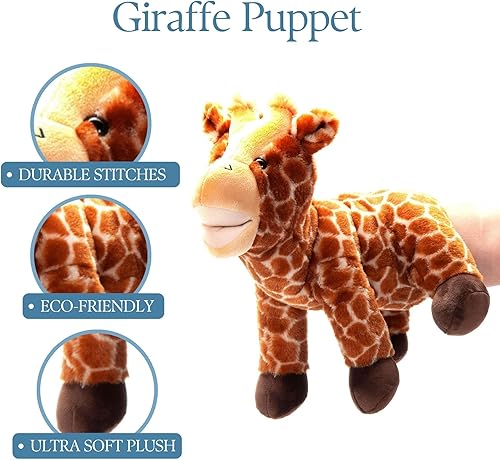 Miniatura 6 de The Petting Zoo Marioneta de mano de jirafa de peluche, regalos para niños, animales títeres, marionetas interactivas de jirafa, juguete de peluche