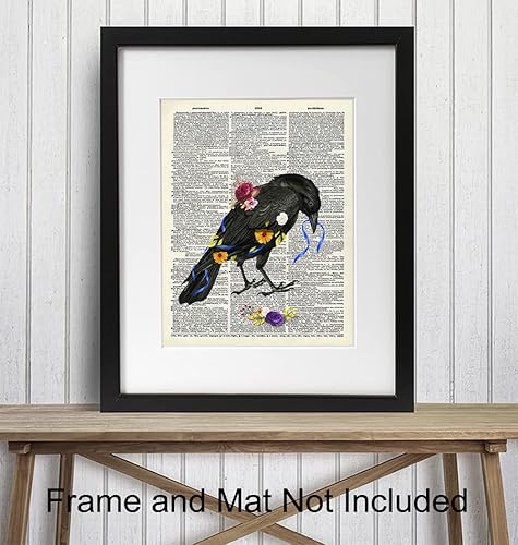 Miniatura 3 de Floral Black Raven Wall Art - Gothic Crow Home Decor - Gift for Edgar Allan Poe, Goth Fans, Women - Cool Medieval Decor Picture Print for Bedroom,