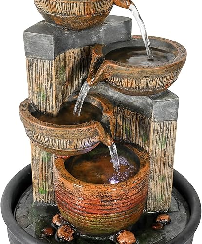 Miniatura 6 de Fuente de cascada de mesa de relajación de 4 niveles de 15.7 pulgadas de alto con luces LED, fuentes de escritorio, sonido calmante para decoración