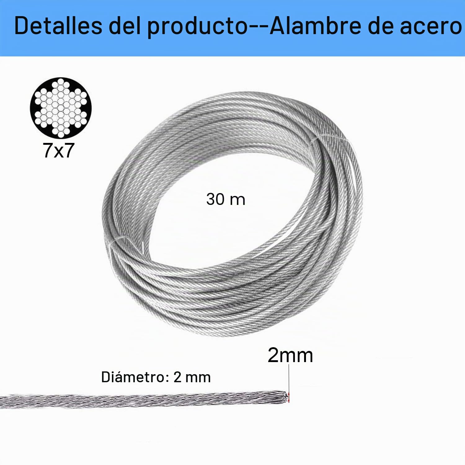 30m de alambre de acero inoxidable +una herramienta de prensado de cuerda de alambre + +4 tensores de alambre +8 ganchos de tornillo de ojo