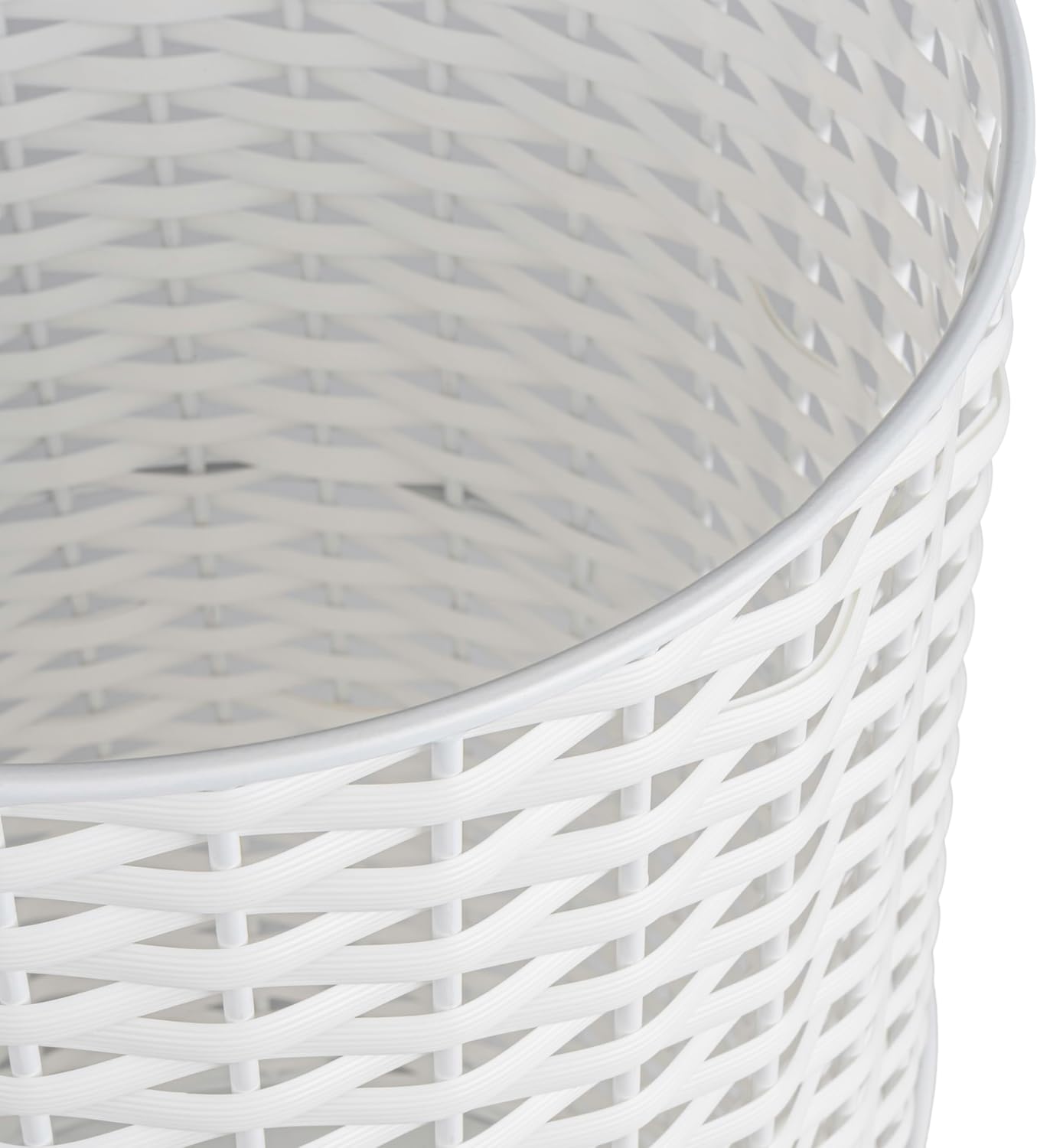 happimess HPM1100D Cecil Modern 4.13-Gallon Faux Wicker Cylinder Waste Basket, White for Home, Bathroom, Living Room, Office, Bedroom, Kitchen