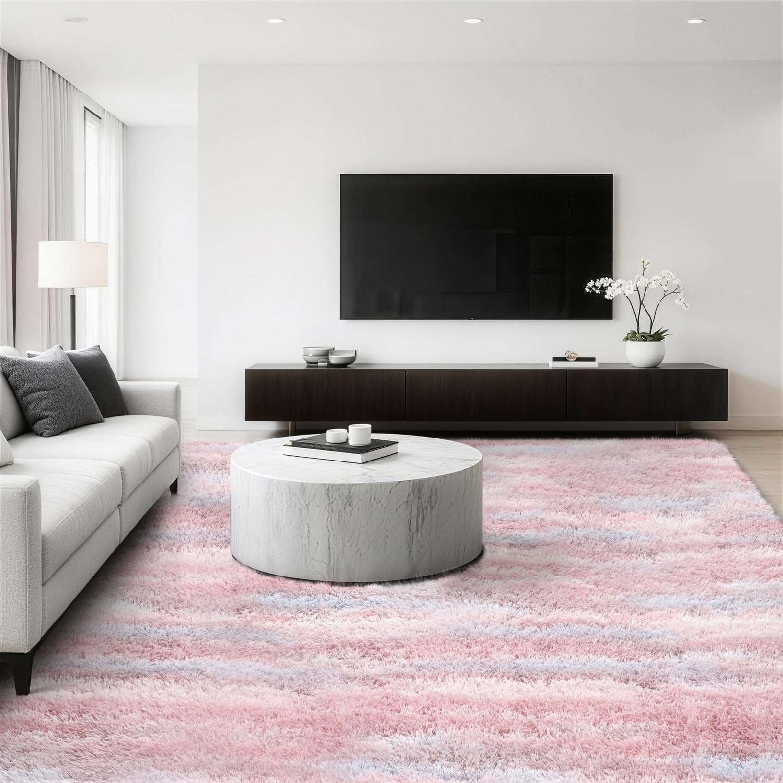Jungsang Rugs Living Room 180x270cm Large Rug for Living Room, Machine Washable Non-Slip Carpet, Soft Fluffy Pile Area Rug for Bedroom Kids Room Nursery Home, Tie-Dyed Pink