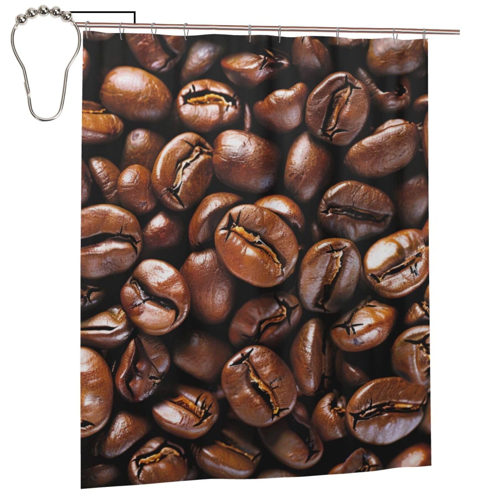 BWWHCCTI Funny Roasted Coffee Beans Printed Shower Curtain With 12 Iron Hooks Opaque Quick Drying Waterproof Shower Curtains Sets For Bathroom 152x183 Cm