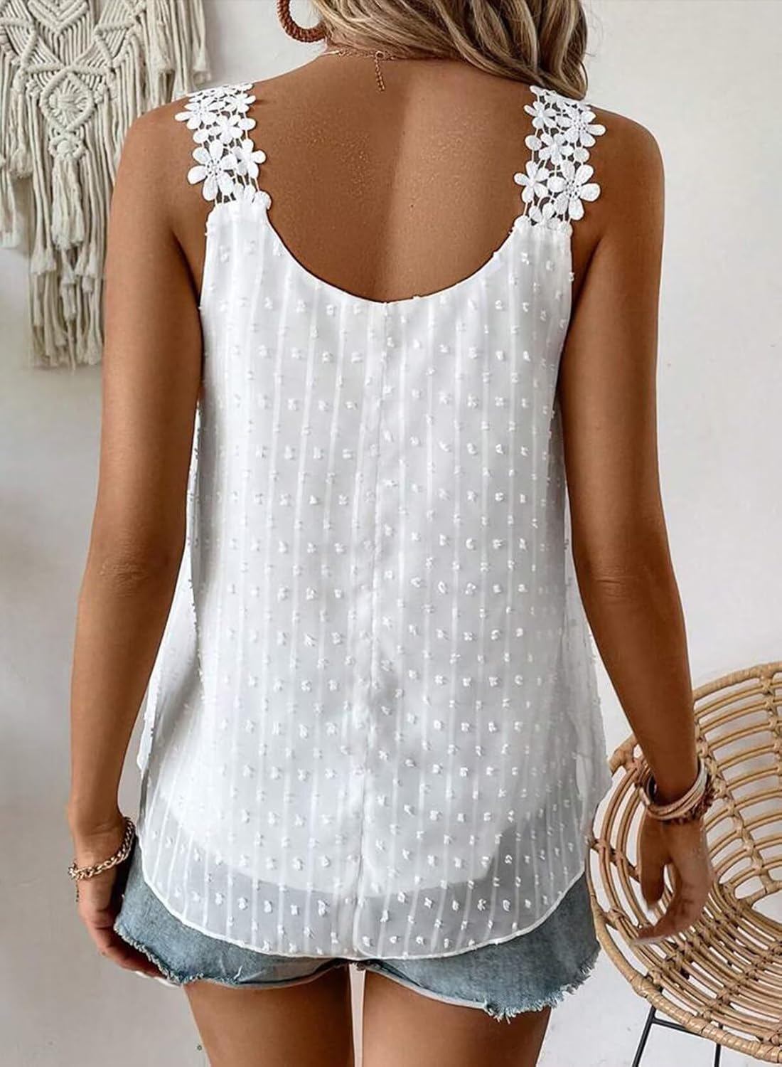 Womens Tank Tops Flowy Sleeveless Summer Boho Tank Top for Women Casual Crewneck Strap Lace Camisole Shirts - Image 3