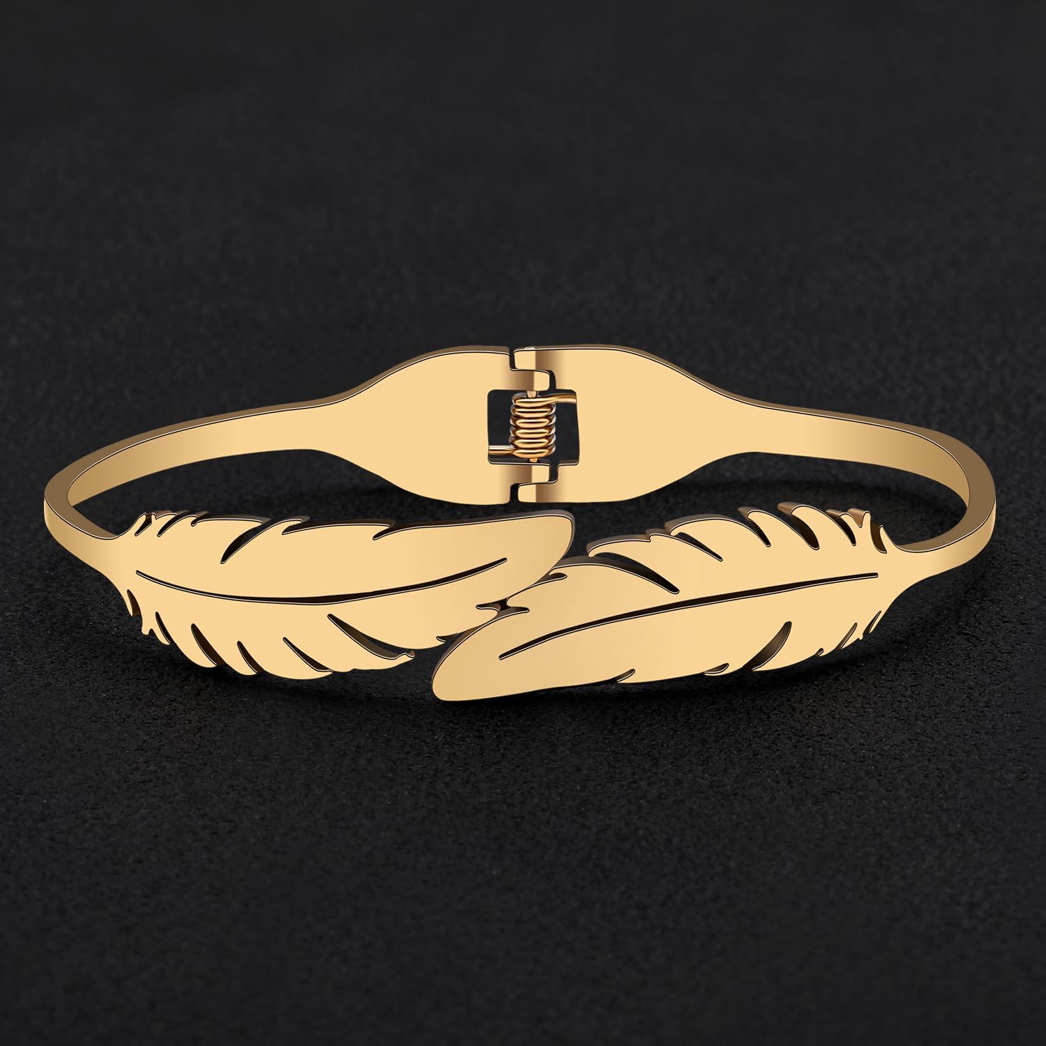 Stainless Steel 18K Gold Silver Plated Crystal Feather Bracelets Lucky Plume Cuff Bangle Birthday Jewelry For Women Couple Friendship Charm Gifts - Image 4