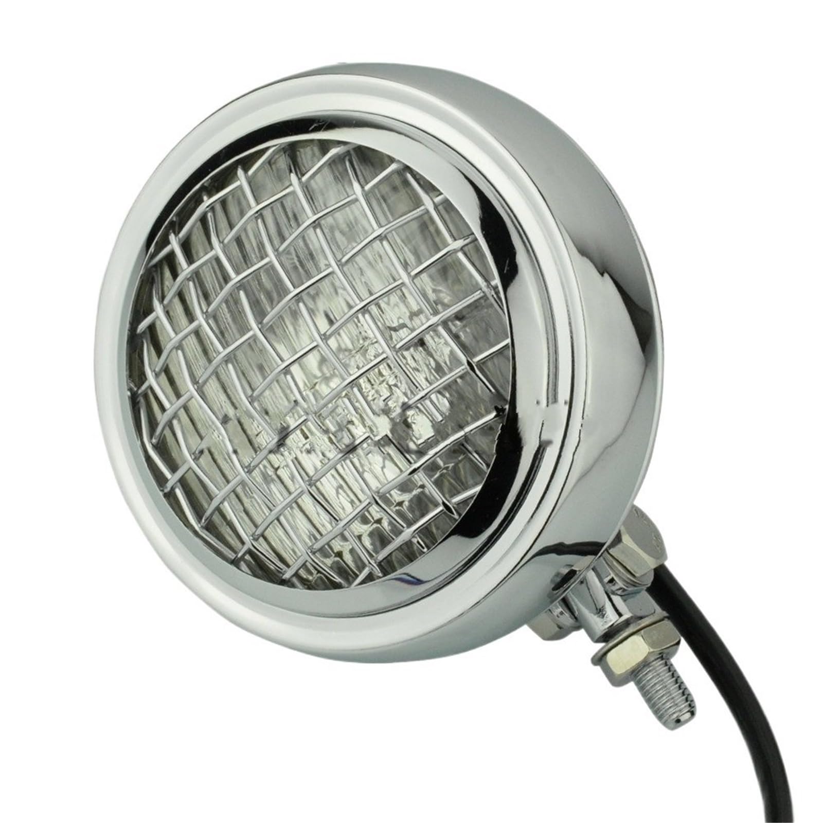 Reflektory motocyklowe Pasuje do Harley Chopper 4.5 "reflektor uszczelniona lampa żarówka motocykl Cafe Racer lampa czołowa z osłoną grilla Światło Do Jazdy(Chrome Clear)