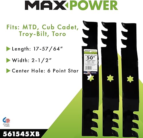 Miniatura 4 de MaxPower 561545XB Juego de mantillo comercial de 3 cuchillas para muchos 50 "Cut MTD, Cub Cadet, reemplaza al OEM no. 742-04053, 942-04053, negro