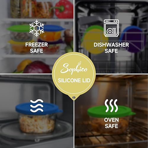 Miniatura 5 de Sophico Tapa redonda de almacenamiento de silicona de 4 tazas de repuesto para cuencos de vidrio Anchor Hocking y Pyrex 7201 unidades (recipiente no