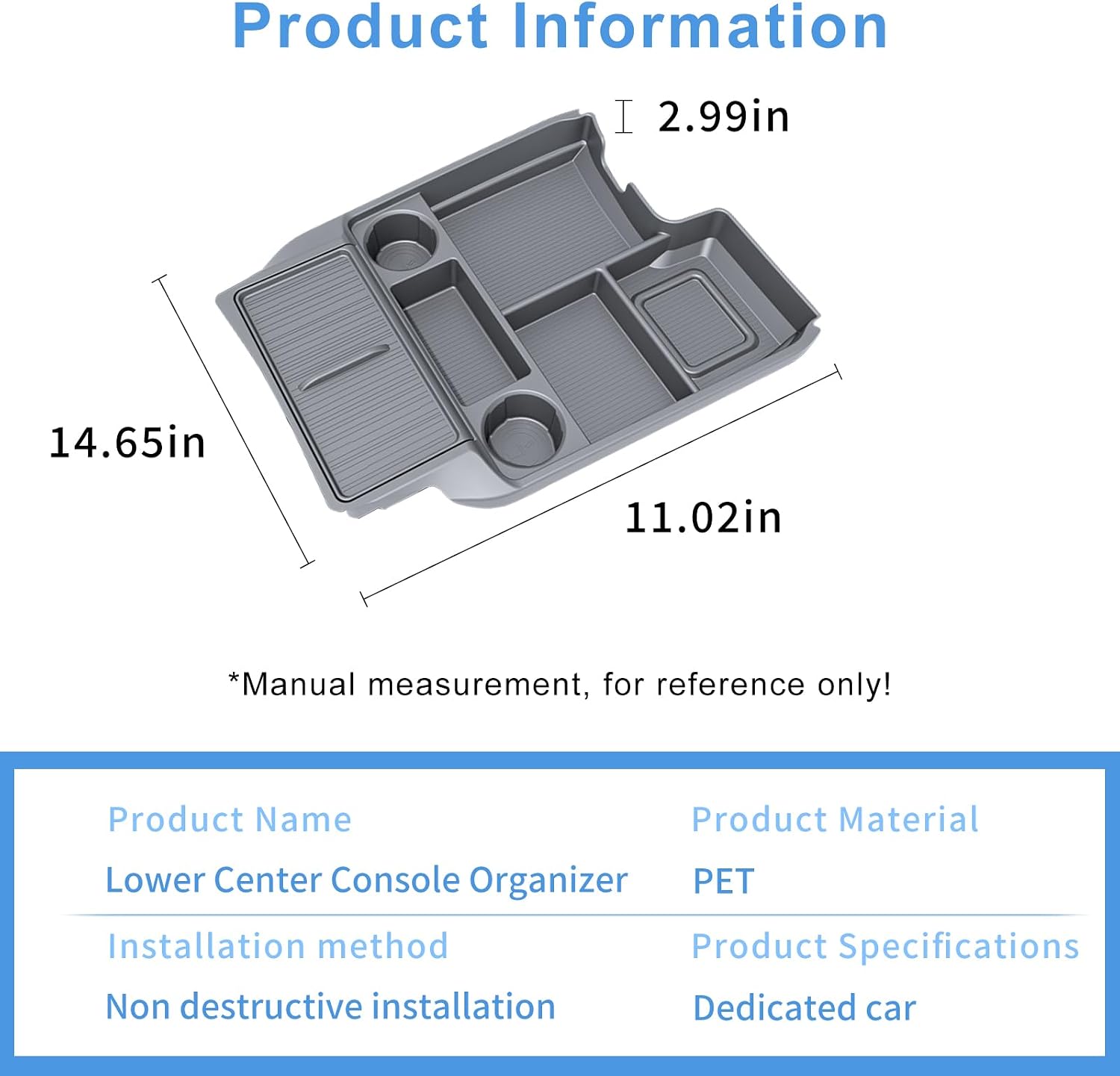 Center Console Tray Organizer for Toyota Sienna 2021-2024 2025 2026 Accessories, Lower Storage Box Insert Tray with Cup Holder (Gray)