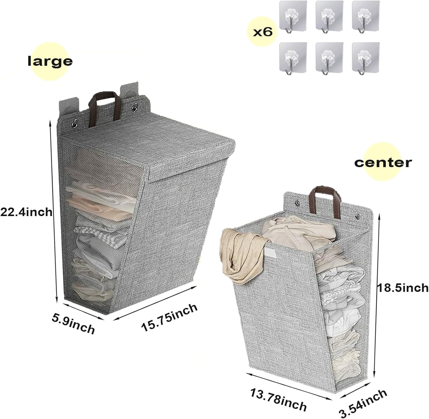 hanging clothes hamper - hanging and Space-saving Design with Handle Setting and Fine Mesh for Sorting and Organizing Dirty Clothes（1 big 1 middle）