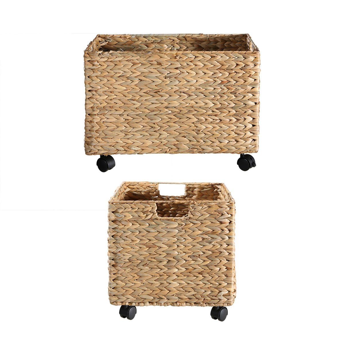 Calicosy - Caja de juguete con ruedas de jacinto de agua, 50 x 35 x 36 cm, caja de almacenamiento infantil, cesta de almacenamiento con ruedas, diseño natural y práctico