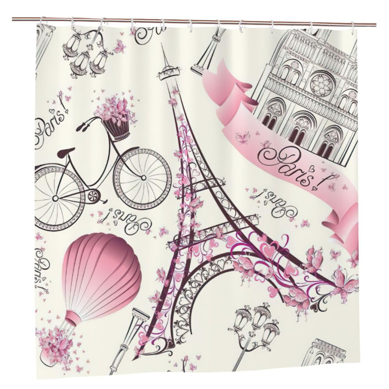 Rideau de douche imprimé Paris en polyester durable avec oeillets inox