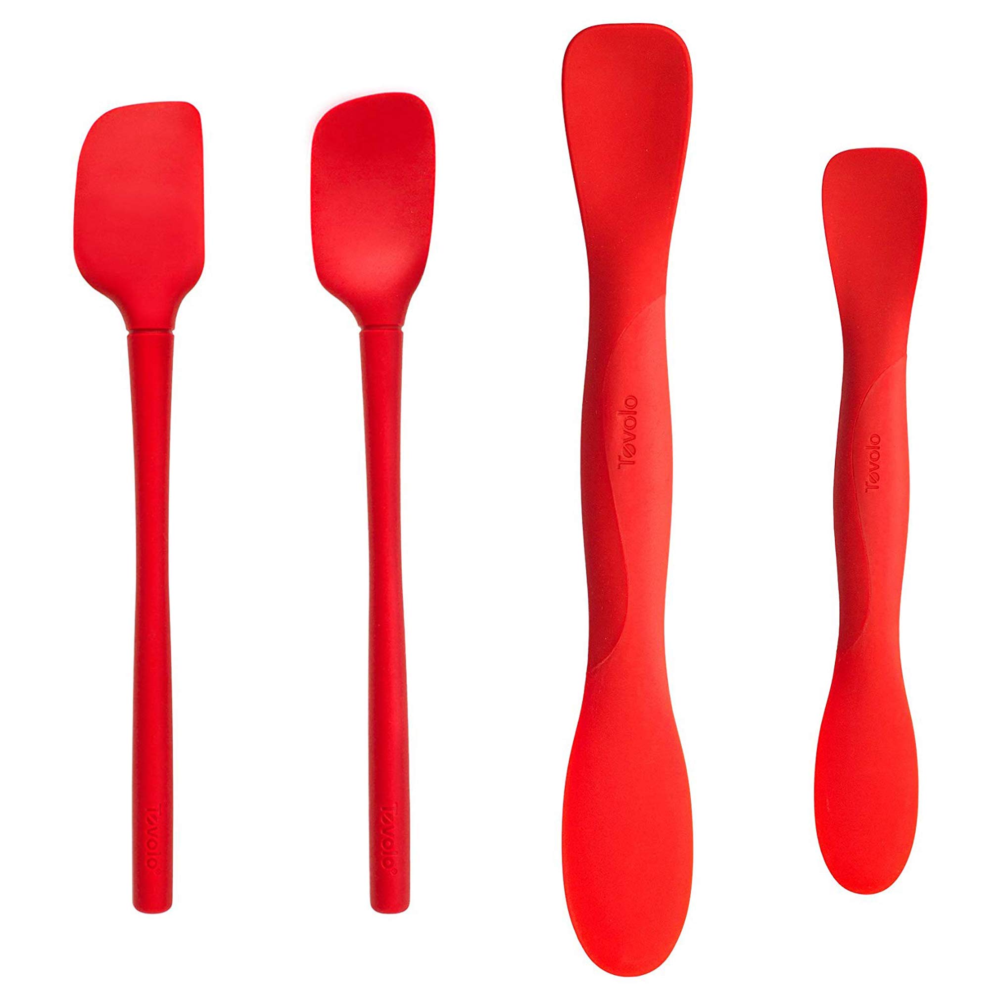 TovoloKitchen Utensils, Spatula, Spoonula, Full-Size Scoop & Spread, Set of 4 Mini Tools, Candy Apple Red