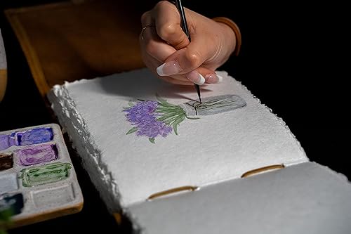 Miniatura 7 de WANDERINGS Diario de acuarela de piel de ante azul, 10 x 12.5 pulgadas, con papel de borde cubierto hecho a mano para álbumes de recortes, acuarela,