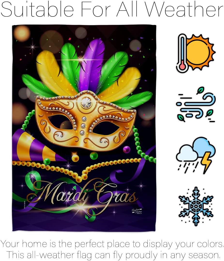 Mardi Gras Party House Flag - Spring Carnival Festival Masquerade Celebration Season Holiday French - Decoration Banner Small Garden Yard Gift Double-Sided Made in USA 28 X 40