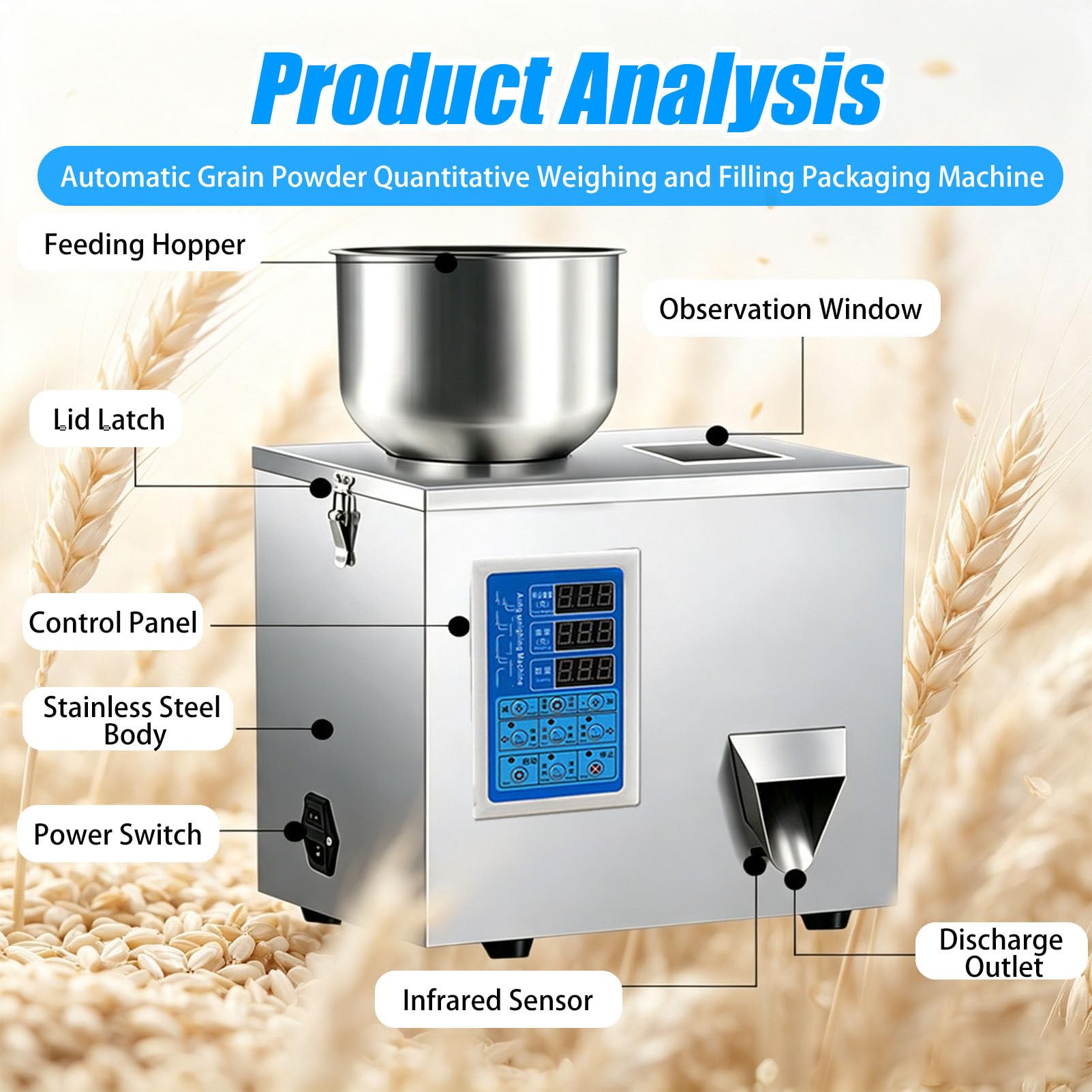 Macchina per Il Riempimento di Polveri, Dosatore Automatico di Cereali Square-100g | Precisione ±0,2G, Dosatore Automatico, Ampia Tramoggia in Acciaio Inossidabile, Per Chicchi Di Caffè E Spezie