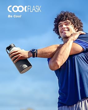 Coolflask Water Bottle 2L Insulated with Straw & 3 Leakproof Lids | Stainless Steel Water bottles Large Triple-Wall, Cold 48+h/Hot 24+h Dishwasher Safe, BPA-Free, for Sports Gym & Hiking