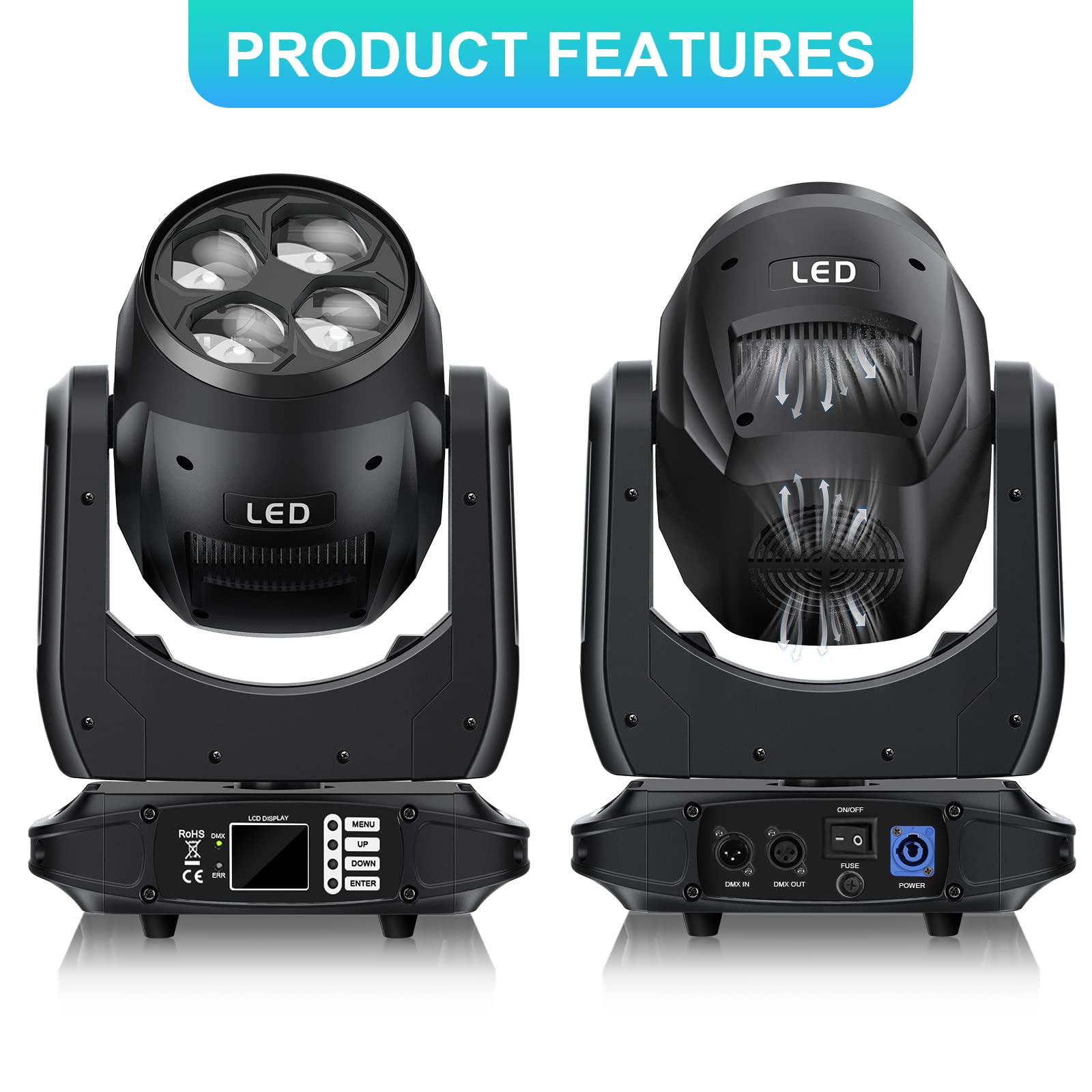 Bee Eyes LED Beam Moving Head Licht 4-in-1 Zoom-Effekt Bühnenlicht RGBW Licht für Event Show DJ Bar Pub Club Hochzeit Disco Party Licht