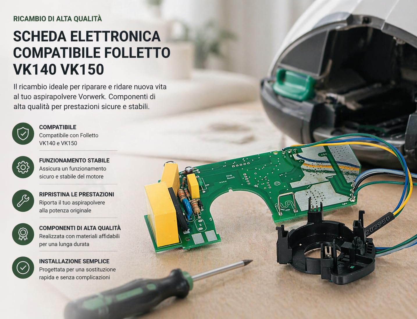 RYELDOM Scheda Elettronica Compatibile Folletto VK140 VK150, Centralina Ricambio Motore per Aspirapolvere Vorwerk, Alta Qualità