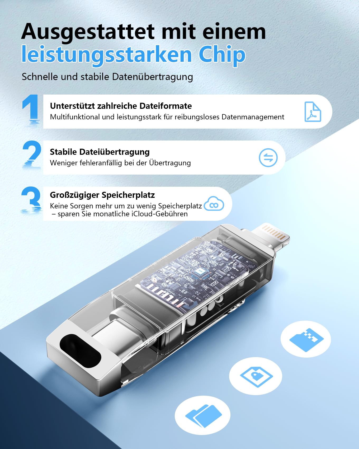 [Ohne App] USB Stick 512GB für iPhone MFi-zertifizierter, Lncnnk 3 in 1 Flash-Laufwerk, Lightning USB 3.0 Speicherstick Fotostick, USB C Stick für iPhone/iPad/OTG Android Handy/Mac/PC,Schwarz - 5