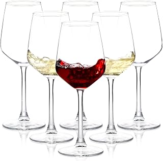 SHYRC 12oz Wine Glasses Set of 6 - Clear Long Stem Red/White Wine Glasses for Parties, Weddings & Home Bar
