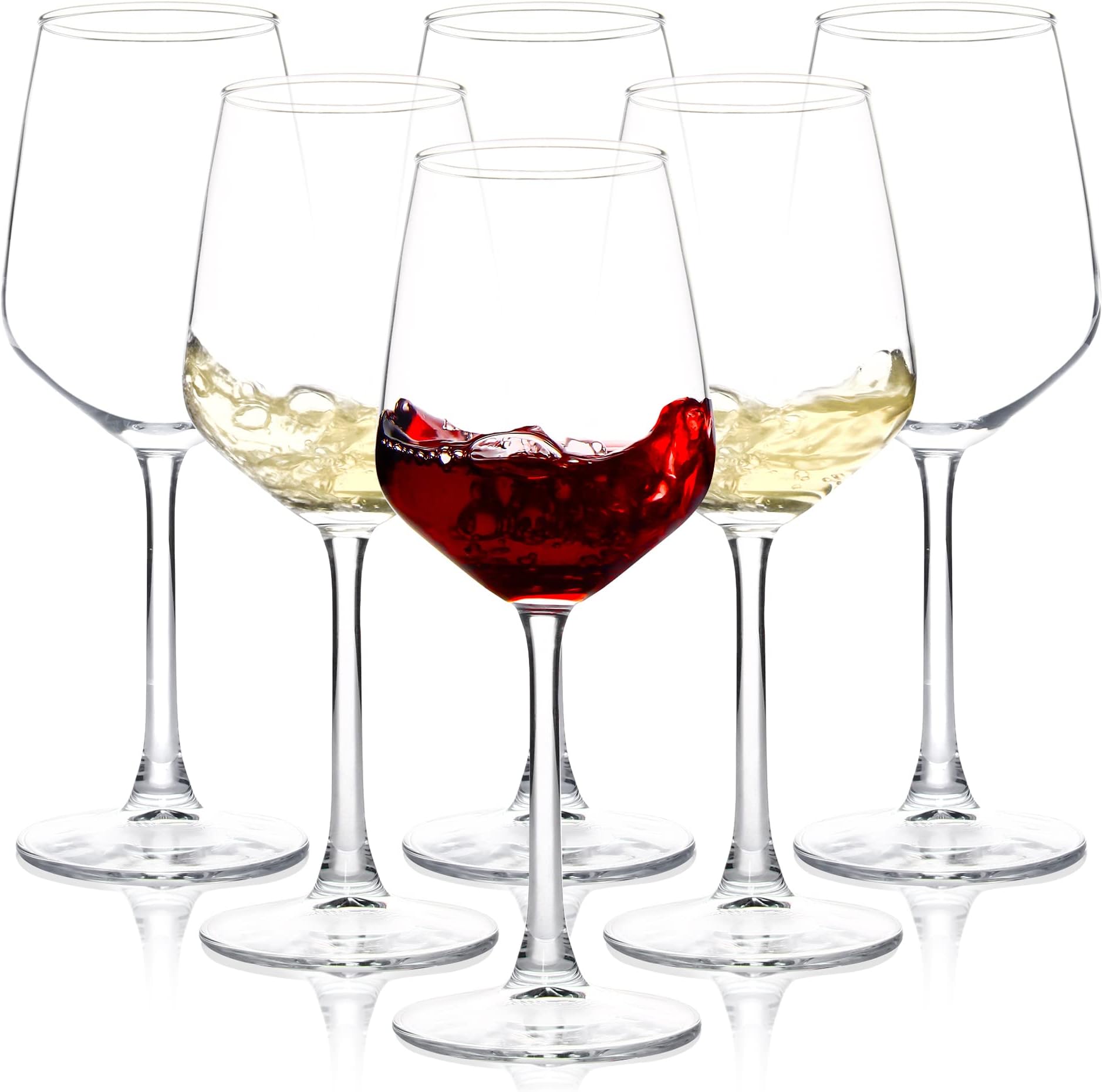 SHYRC Wine Glasses Set of 6, 12oz Clear Red/White Wine Glasses, Long Stem Glasses for Party, Wedding and Home