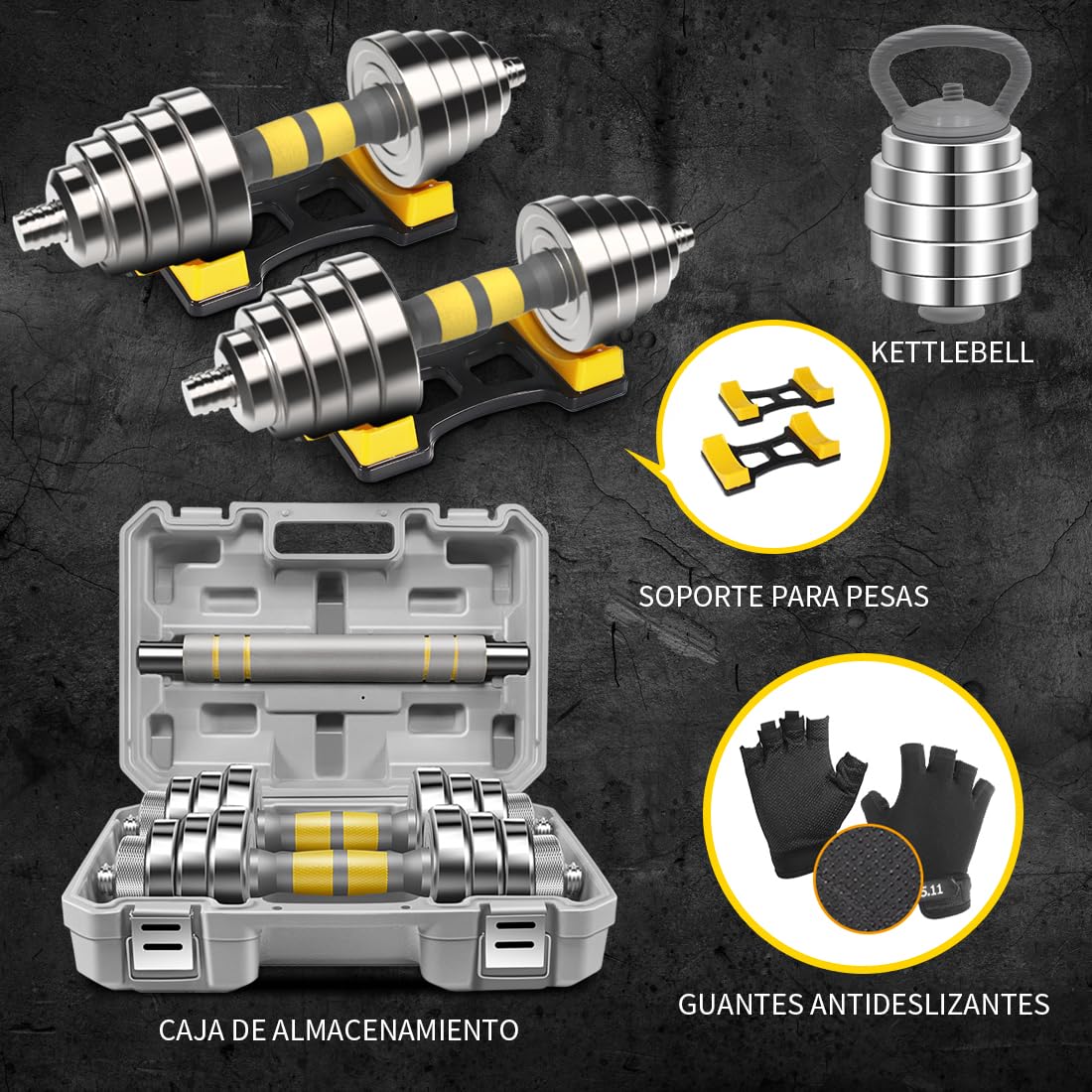PHOEROS Ensemble d'Haltères Réglables - Set de Poids 20/30/40 KG, Haltère Barre Kettlebell 3 en 1, Haltères en Acier Paire pour Fitness Musculation, Équipement Sportif Domicile Homme Femme