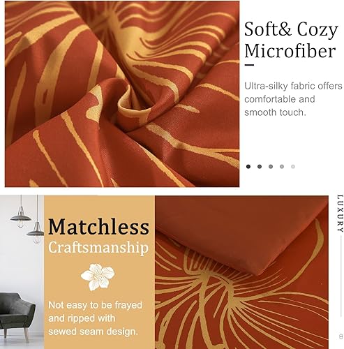 Miniatura 4 de Juego de edredón de terracota California King, edredón floral naranja quemado botánico, juego de ropa de cama tamaño California King, juego de