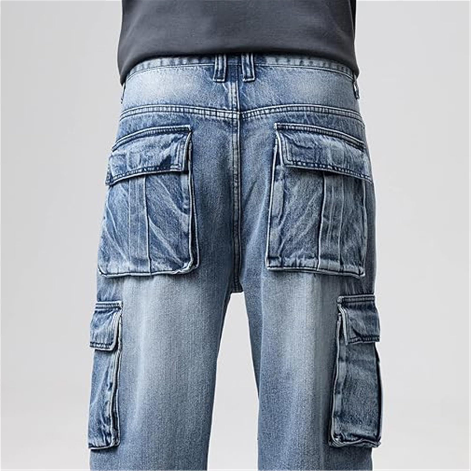 Pantalones Vaqueros Cargo para Hombre, de Corte Recto, para Correr, de Talle Alto, con Múltiples Bolsillos, Talla Grande