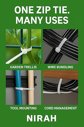 Miniatura 3 de Nirah Bridas para cables de 10 pulgadas (paquete de 100) resistentes, blancas, autobloqueantes, resistentes, resistentes a los rayos UV, plástico