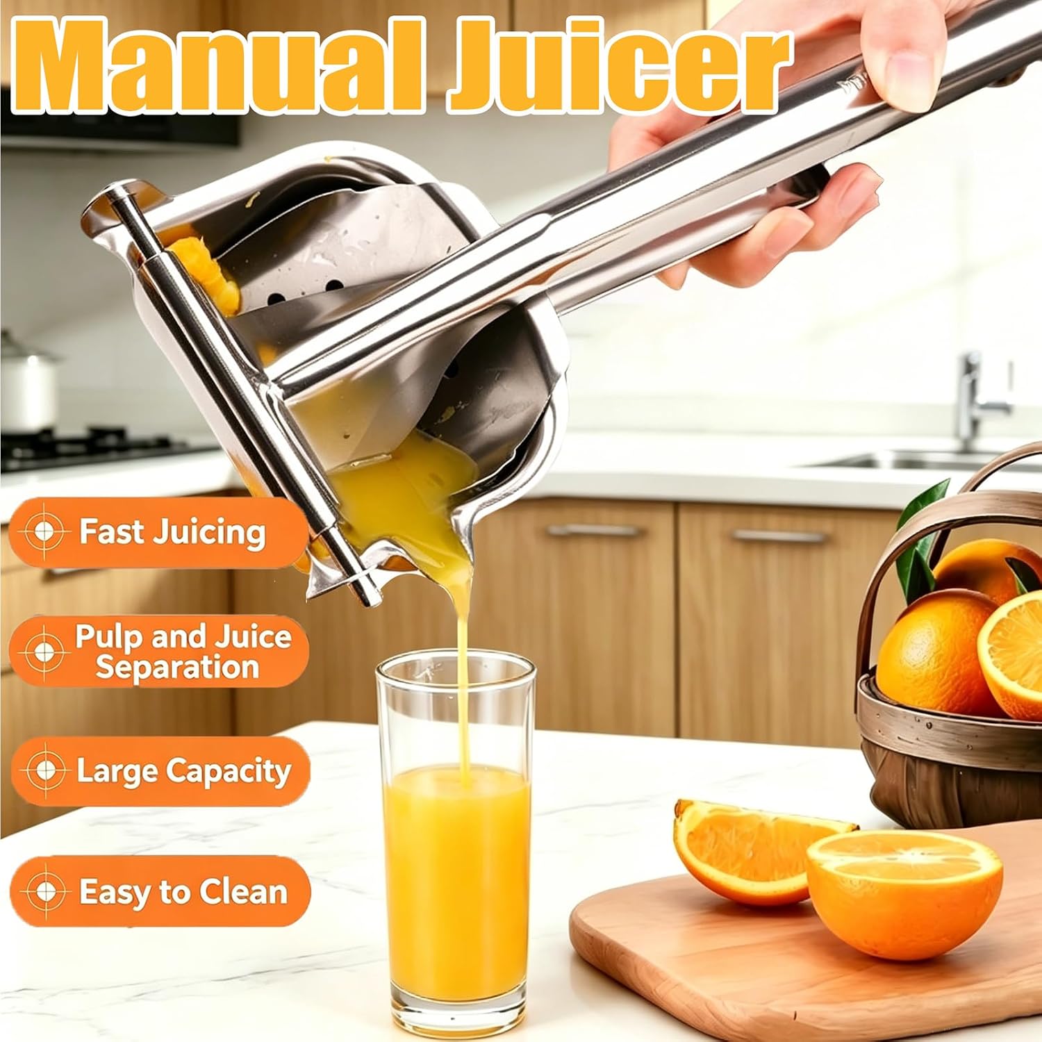 Lemon Squeezer Stainless Steel, Large Capacity Manual Juicer, Heavy Duty Hand Juicer, Max Juice Extraction Fruit Juicer Press, Exprimidor de Limones for Lemon Orange Citrus Lime etc.
