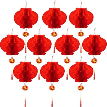 Chinese New Year Decoration-10pcs Red Paper Lanterns for New Year Spring Festival Wedding Holiday Party Decoration