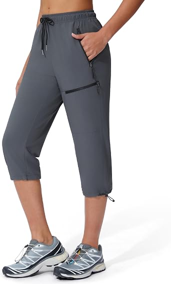 Womens Capri Pants Hiking Quick Dry Cargo Pants Camping Outdoor Lightweight Zipper Pockets