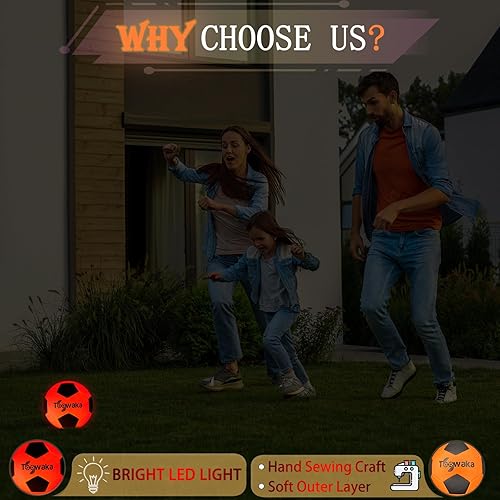 Miniatura 4 de Toowaka Balón de fútbol iluminado, tamaño 5 que brilla en la oscuridad, pelota de fútbol LED con luces LED preinstaladas, baterías incluidas Balón