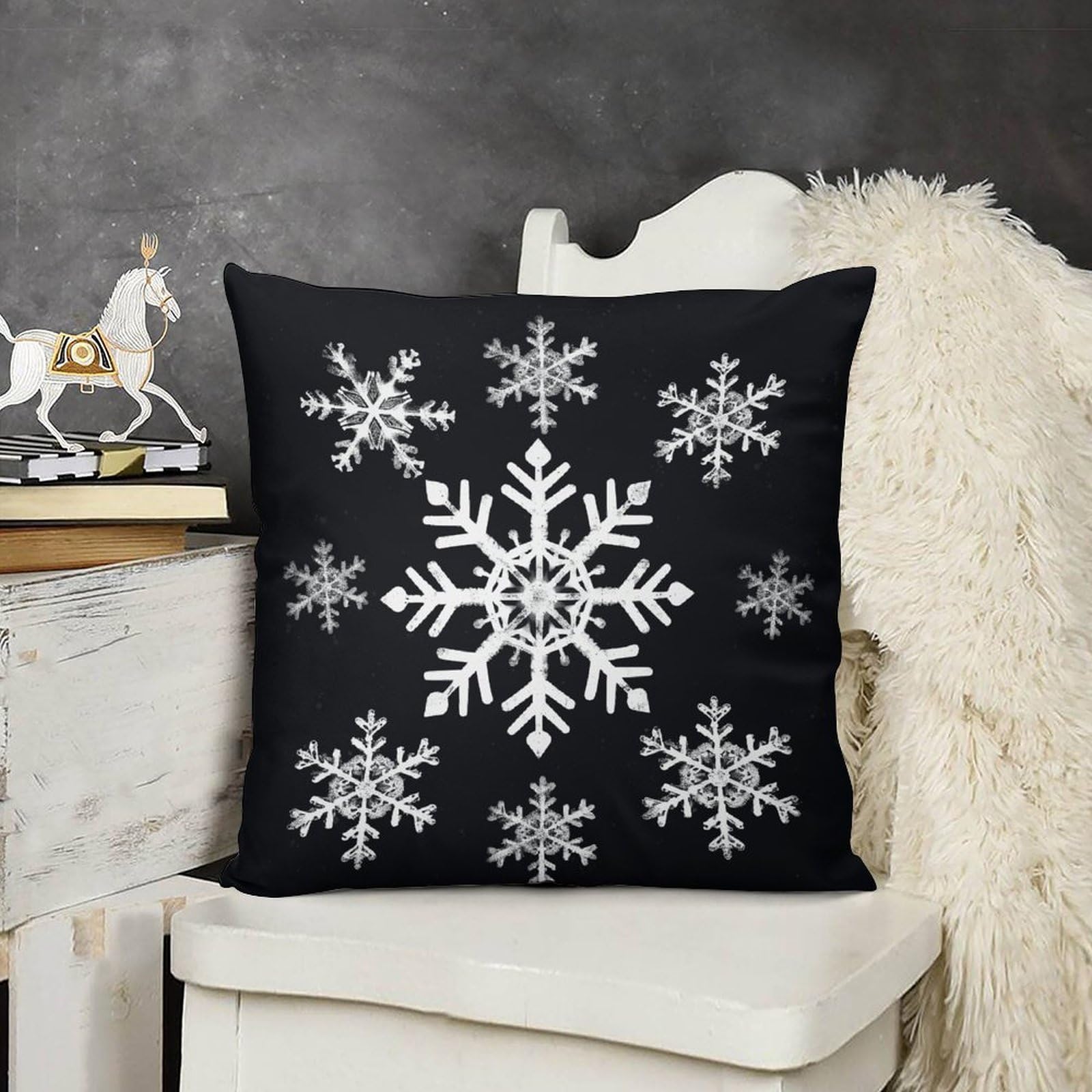 FodPand Boho Farmhouse White Snowflake Pillow Covers with Hidden Zipper 16x16 Soft Plush Cushion Cover Decorative Throw Pillow Cases for Couch Bed Sofa Living Room Indoor Outdoor Home Decor