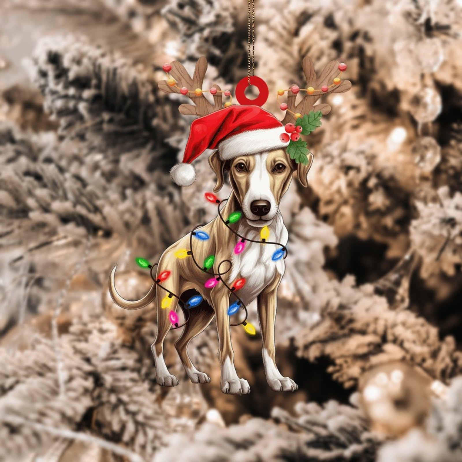 Podbyyou Whippet Ornament Acrylic Christmas Ornament Dog Lanterns Christmas Antlers Xmas Tree Ornament Pet Lover's Gift Christmas Tree Decorations 3In Christmas Decor Gift For Xmas Tree
