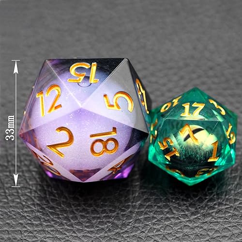Miniatura 4 de Dados Dungeons and Dragons DND D20, juego de dados de núcleo líquido D&D de 1.31 pulgadas D20 de gran tamaño D20 de resina de borde afilado con